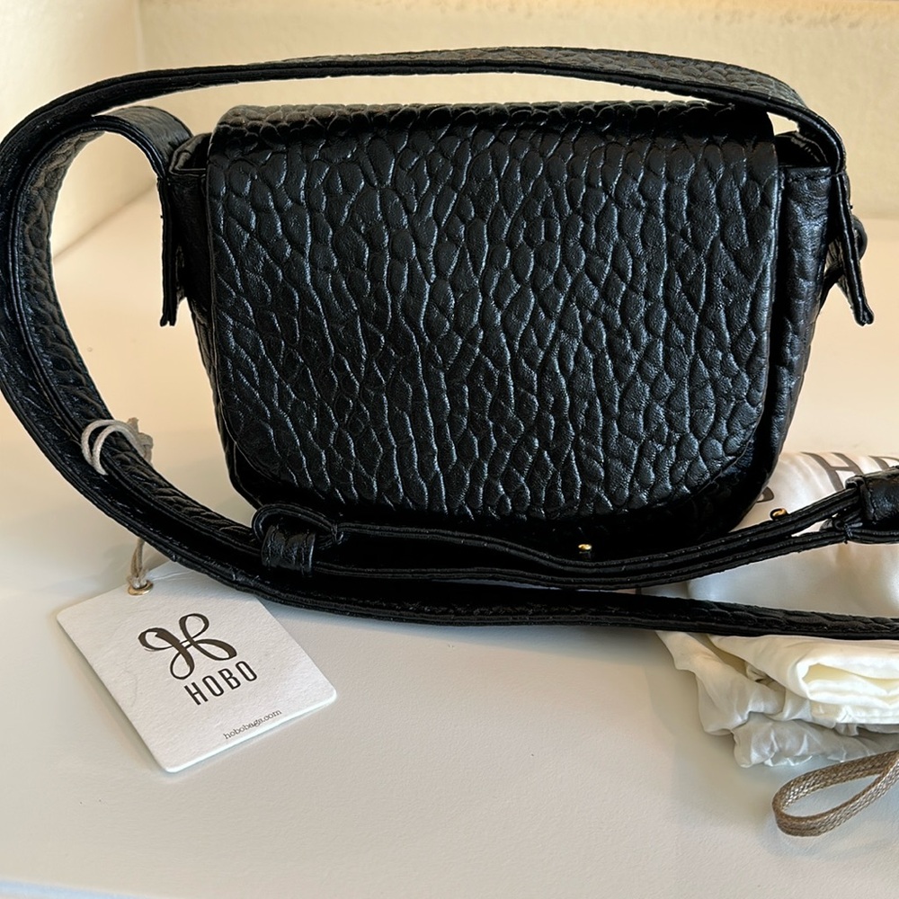 New HOBO Leather Black Bag with Textured Finish. Pristine condition.
